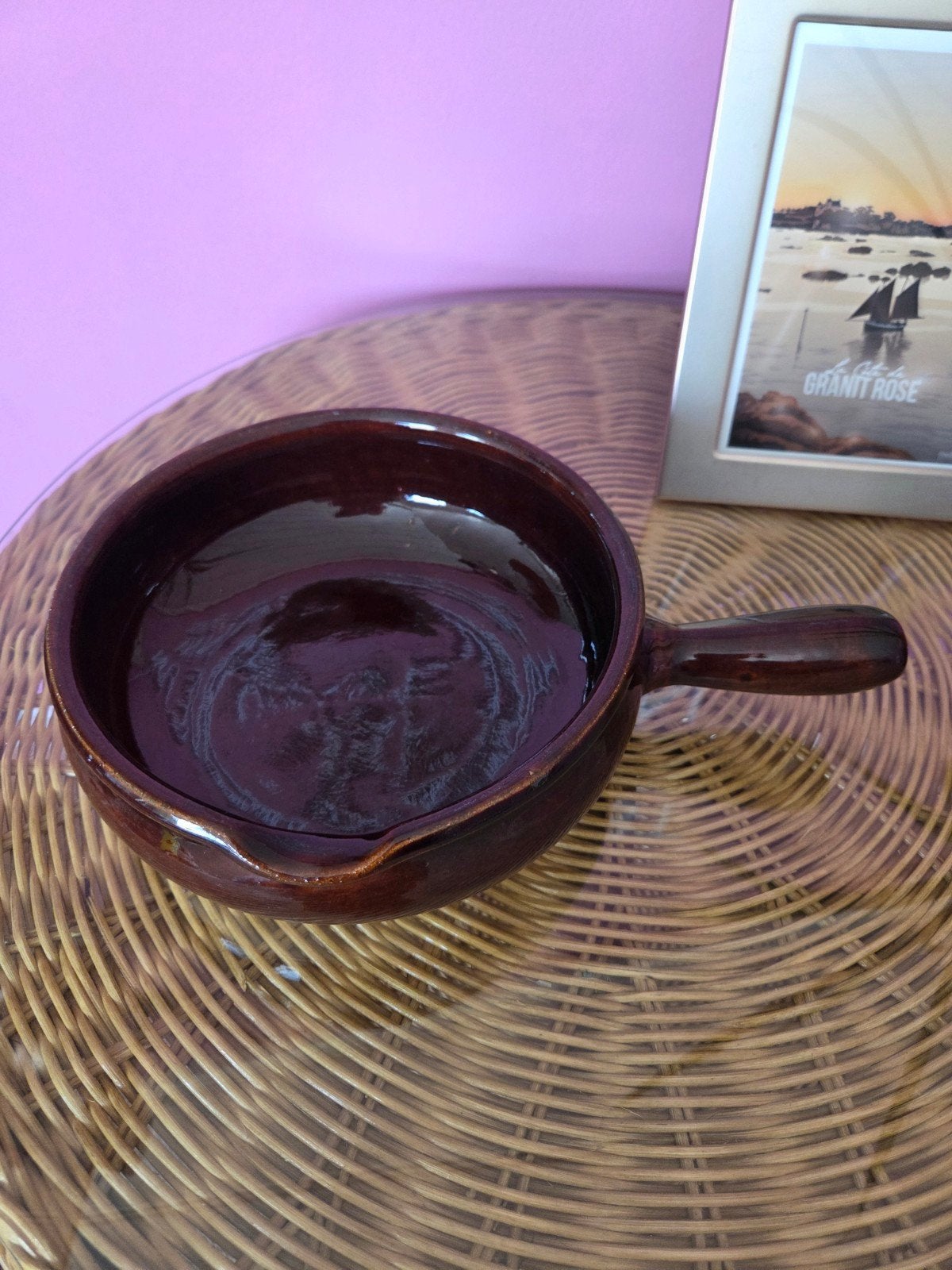 Vintage Vallauris Franse sardewerken steelpan / Poêlon, Met handvatten, Ophalen of Verzenden, Steen/keramiek, Overige typen