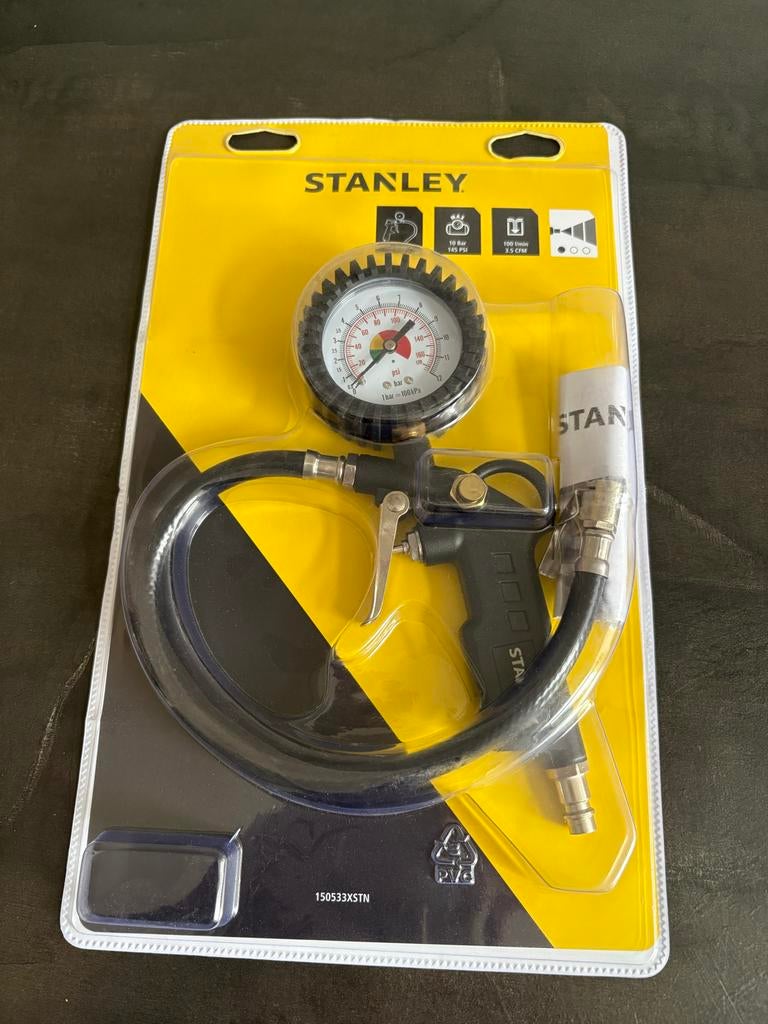 Stanley Bandenpomp met Manometer - Nieuw in Verpakking, Auto diversen, Autogereedschap, Eu, Eu, Nieuw, Ophalen of Verzenden