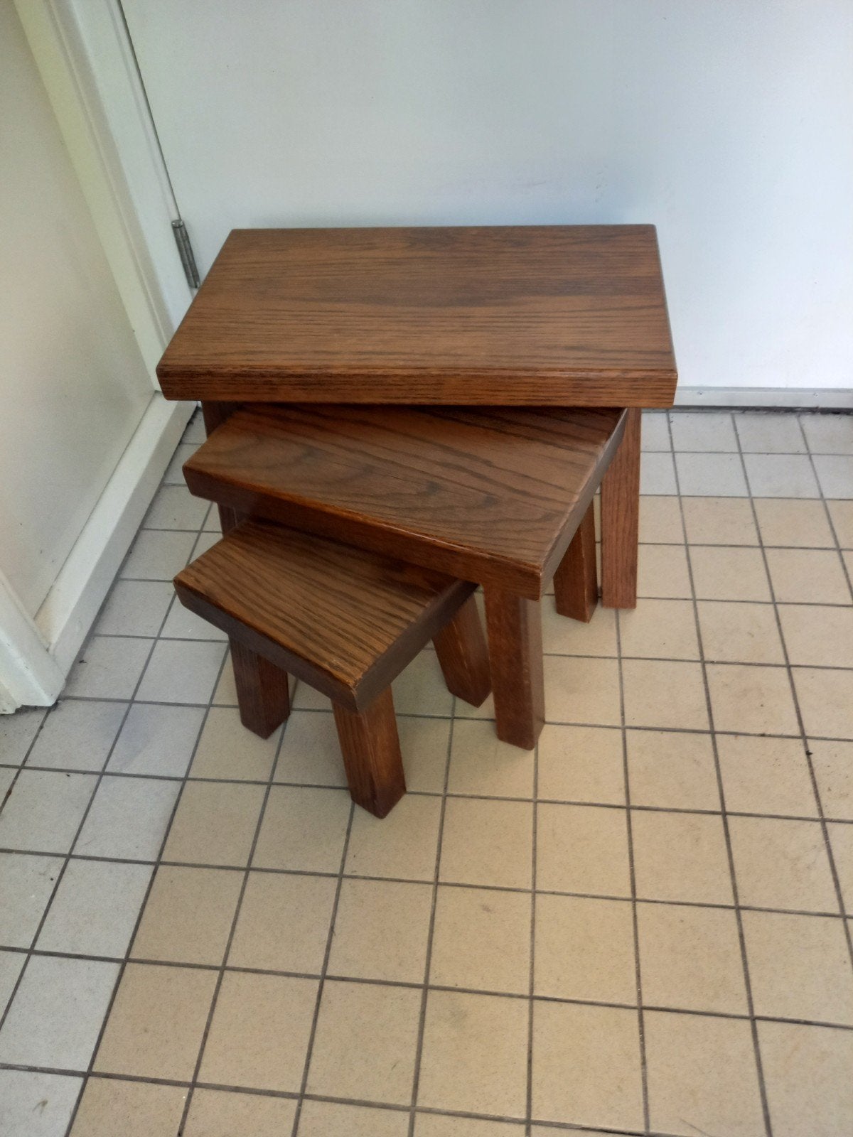 3 eiken houten tafeltjes, Ophalen, Rechthoekig, Minder dan 55 cm