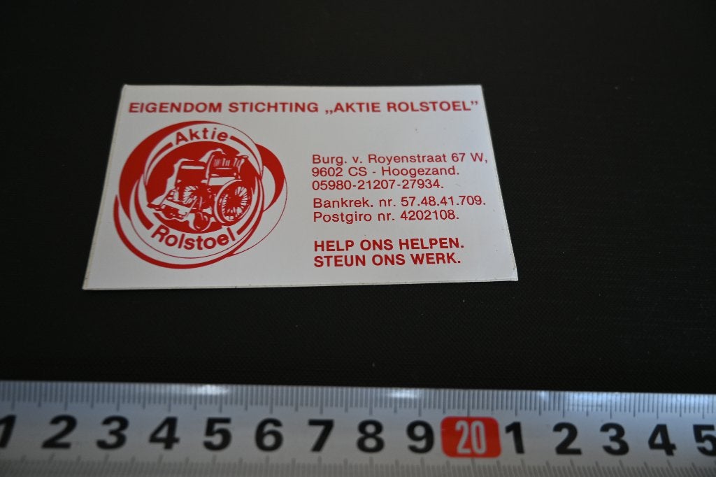 sticker hoogezand stichting aktie rolstoel, Ophalen of Verzenden, Zo goed als nieuw