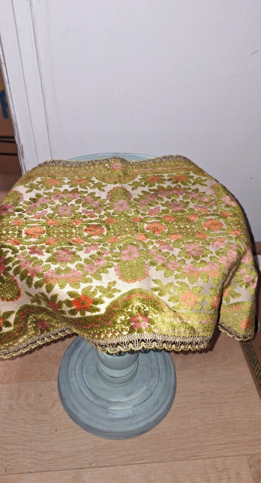 Vintage brocante fluwelen ovale tafelloper., Antiek en Kunst, Ophalen of Verzenden