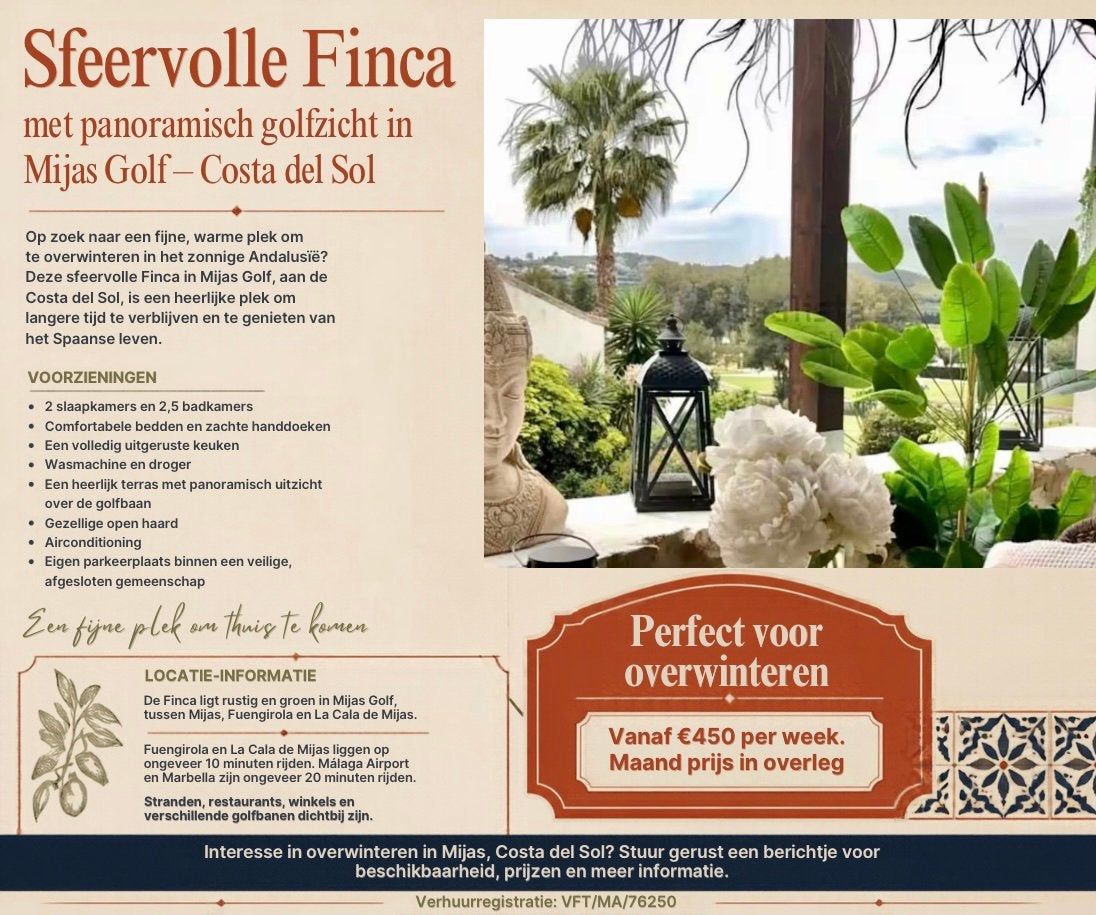 Vakantiehuis te huur  Andalusië 2-Slaapkamer aan Mijas Golf, 2 slaapkamers, Overige typen, In bergen of heuvels, Afwasmachine