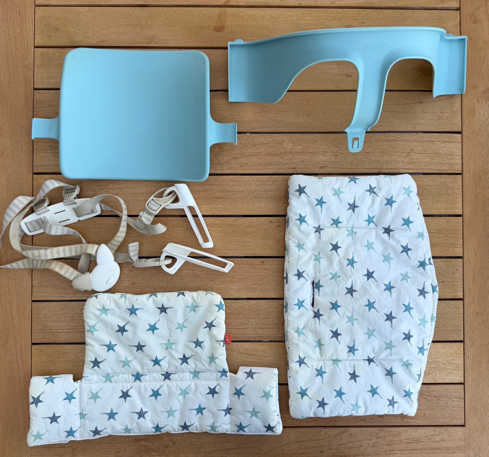 Stokke Tripp Trapp | Baby set groen | Kussens sterretjes, Ophalen of Verzenden, Zo goed als nieuw, Meegroeistoel