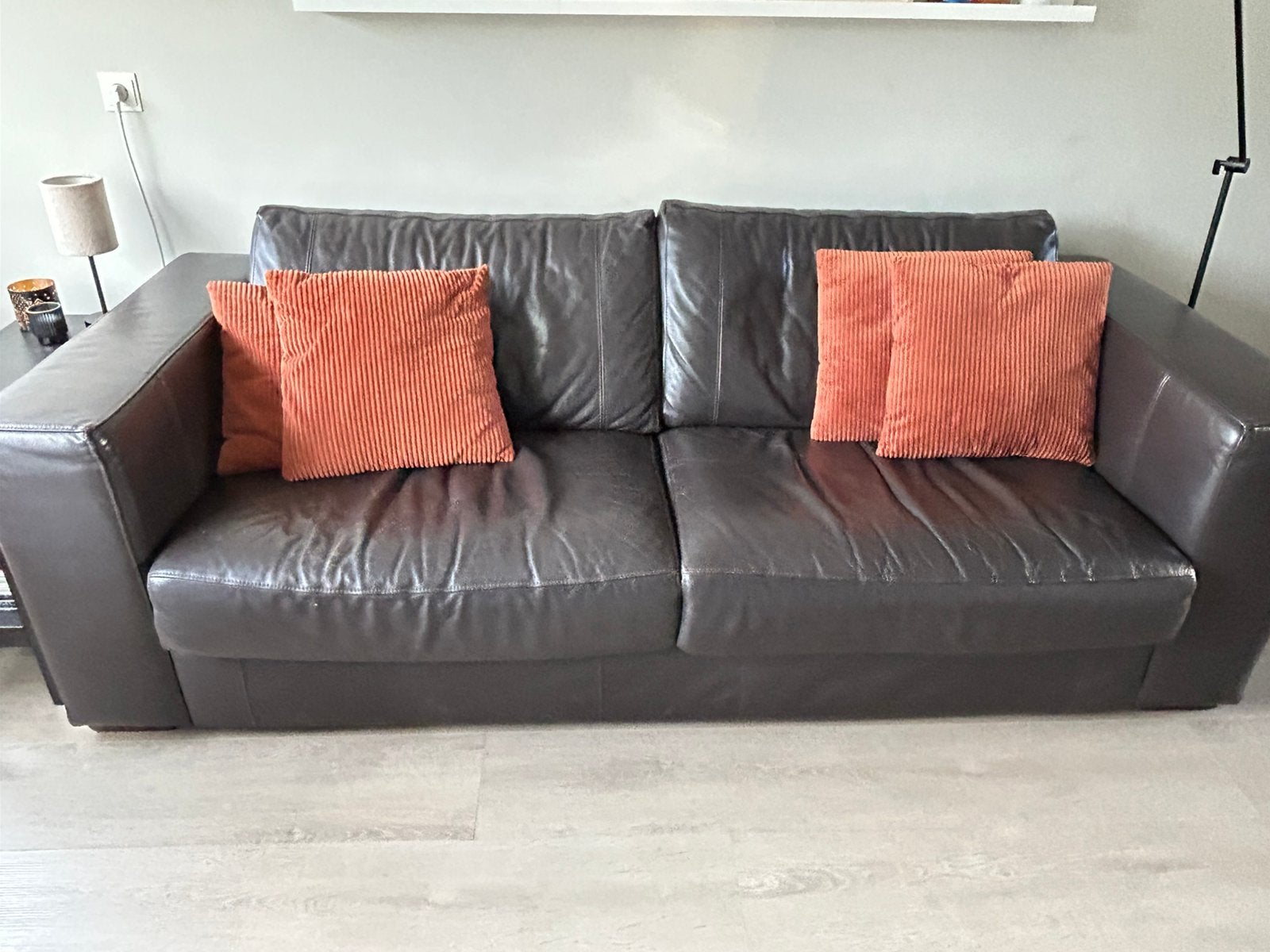 Leren 2,5 zits bank, Ophalen, Gebruikt, 75 tot 100 cm, 200 tot 250 cm