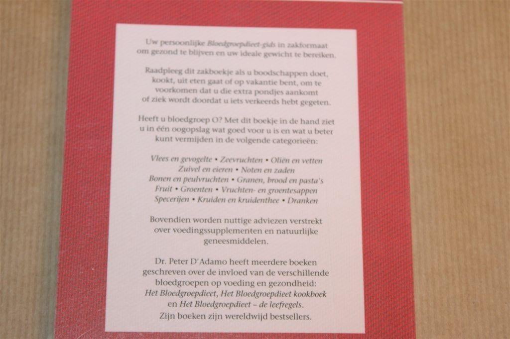 Bloedgroep O Zakboekje — Voeding & Lijsten — D’Adamo 2009, Boeken, Ophalen of Verzenden, Zo goed als nieuw