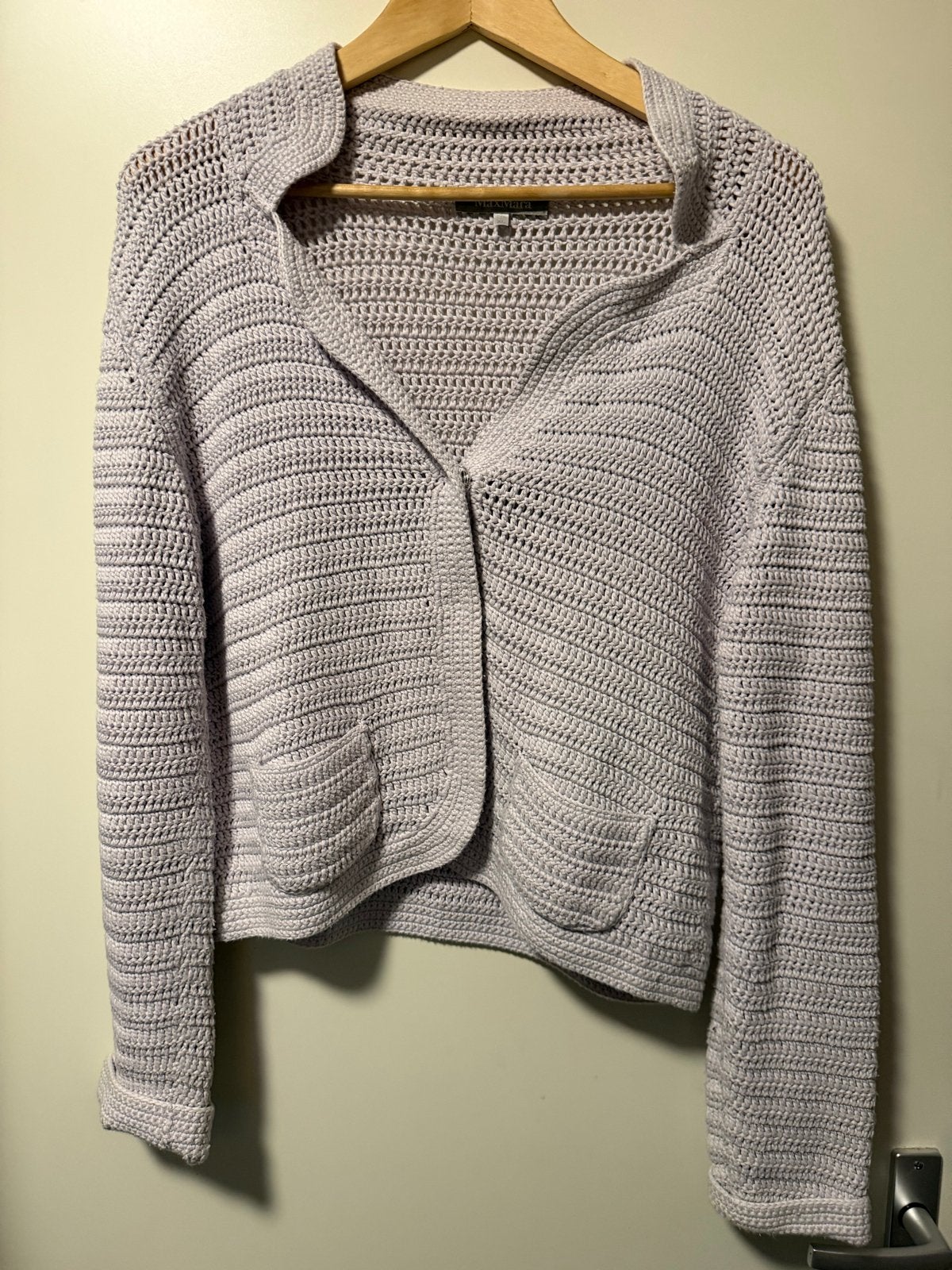 Max Mara 100% Katoen Gehaakt Open-Gebreid Vest Lila Grijs XL, Ophalen of Verzenden, Zo goed als nieuw, Maat 46/48 (XL) of groter