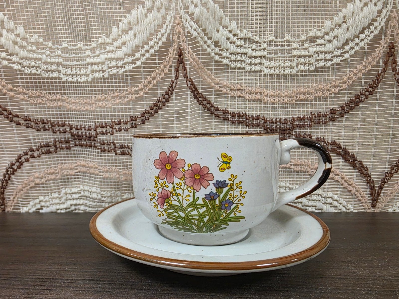 Vintage Wildflower kop en schotel - roze bloemen, Overige merken, ., Keramiek, Wildflower
