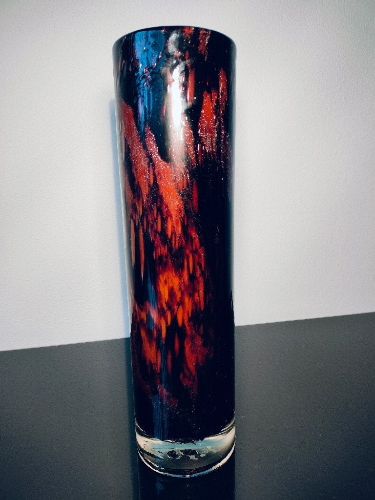 Vaas Cilinder Design Strak Glas Zwart Mokka Wit Pontil, Antiek en Kunst, Antiek | Glas en Kristal, Ophalen of Verzenden