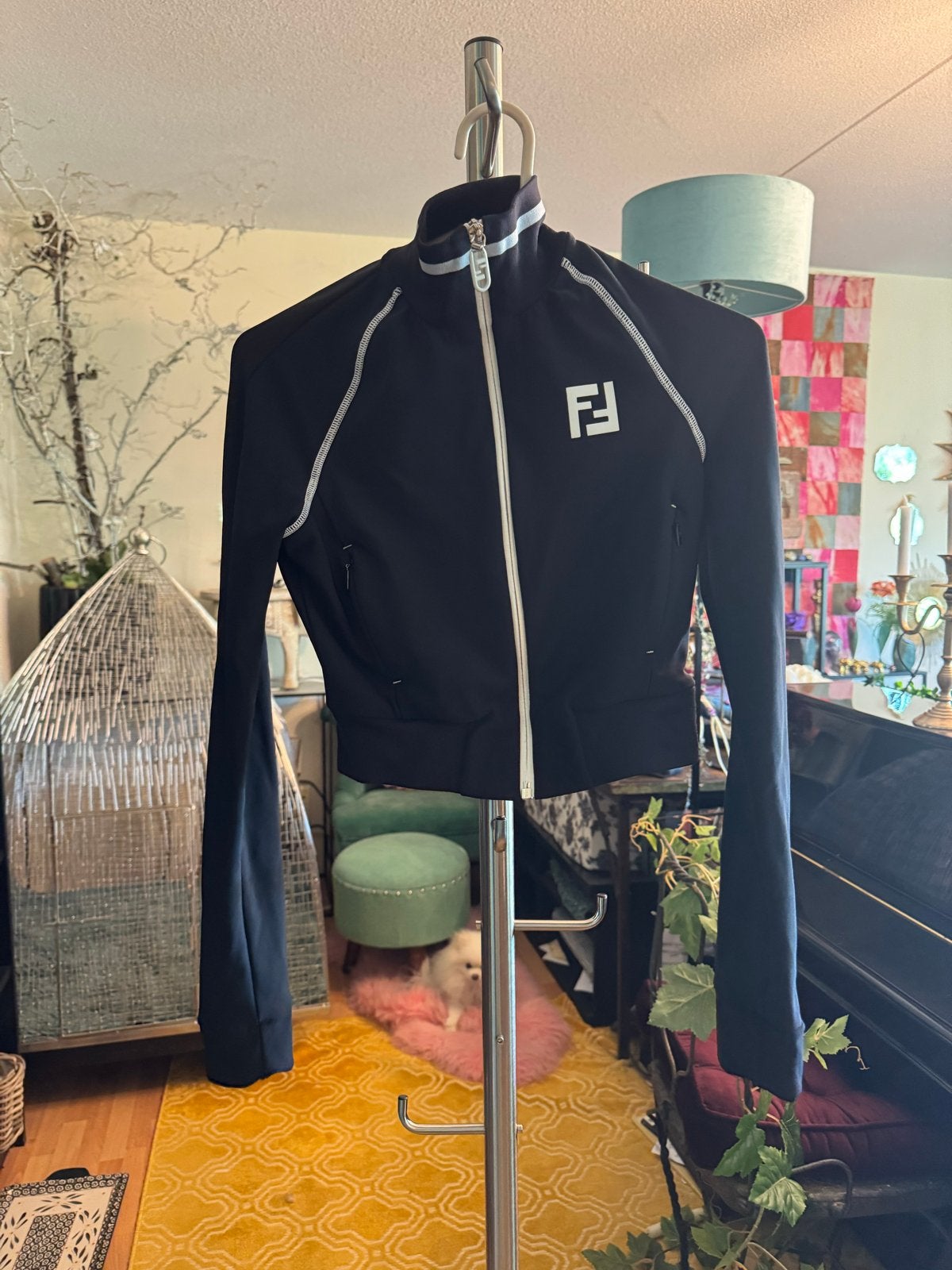 FENDI Cropped Zip-up Jasje - Goede Staat, Ophalen of Verzenden, Gedragen, Maat 36 (S), Zwart