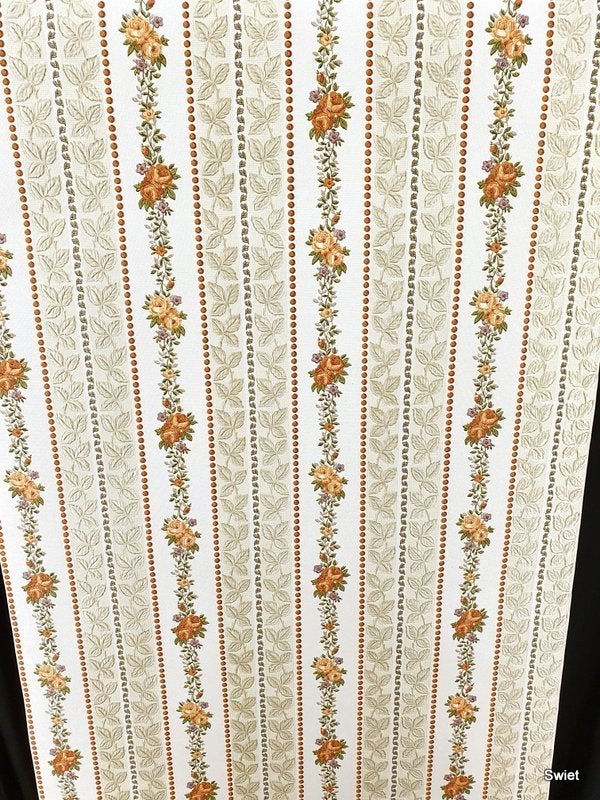 12653 Romantisch rozen behang met strepen en terra swiet, Ophalen of Verzenden, Beige