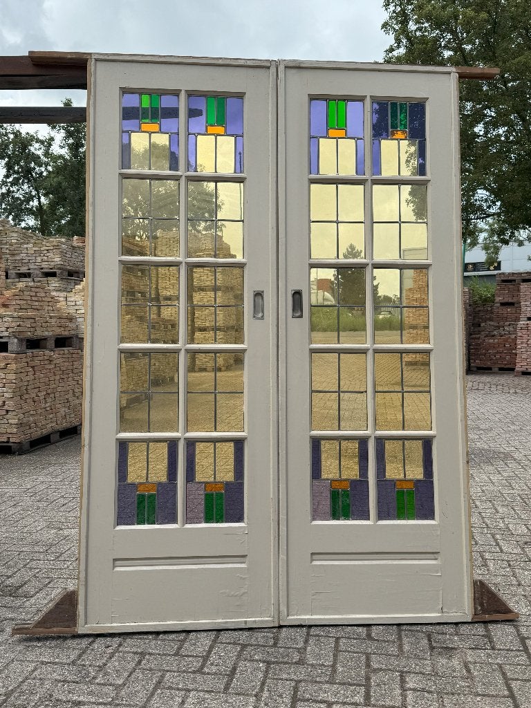 Set schuif / en-suite deuren met glas in lood 215x142cm, Ophalen