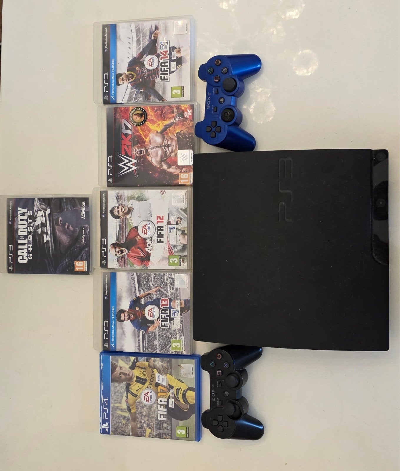 PlayStation 3 Slim met 2 controllers en games, Met 2 controllers, Ophalen of Verzenden, 160 GB, Slim
