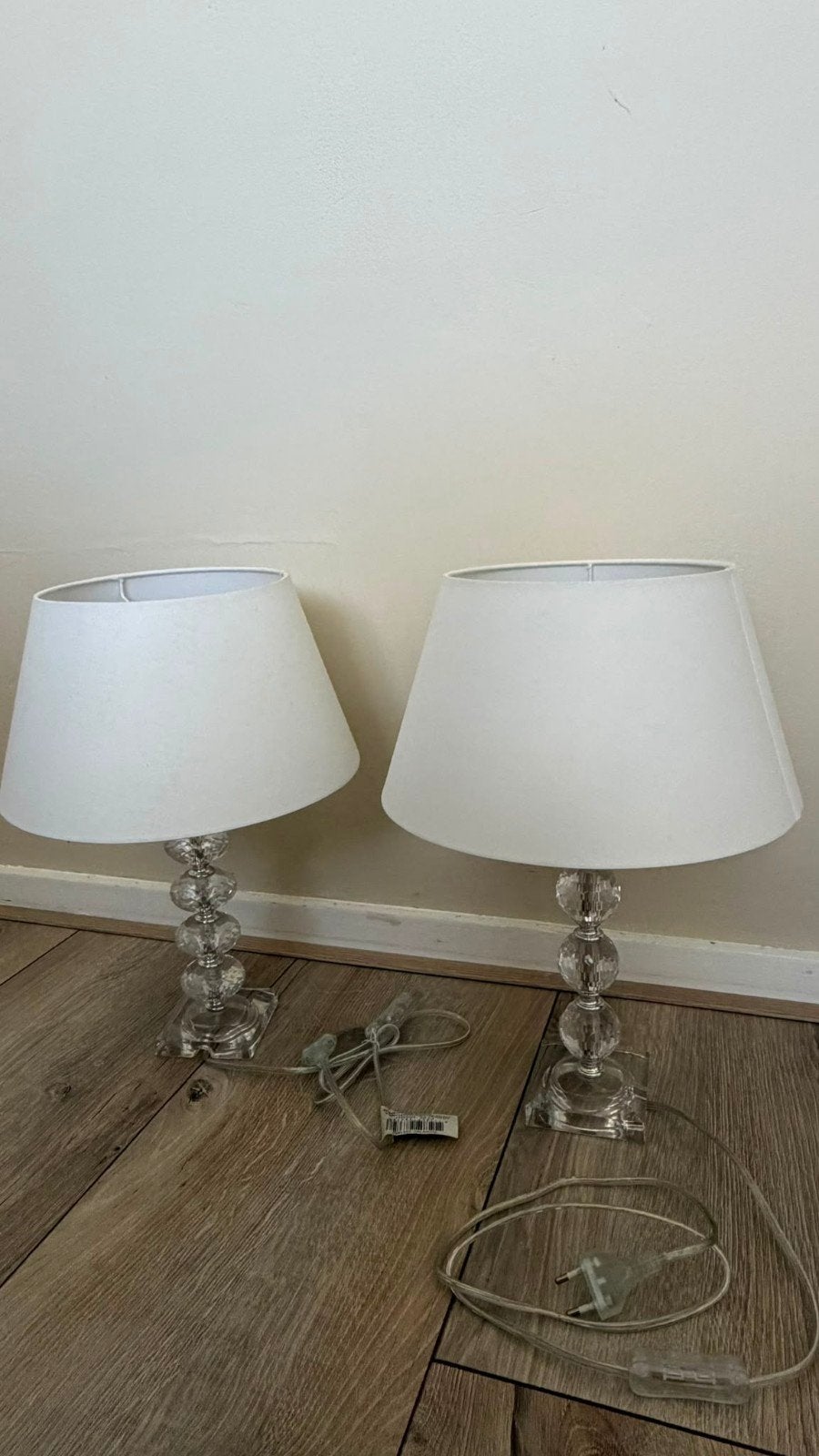 Set van 2 elegante nachtlampjes met kristallen voet, Ophalen, Met kap, Nachtlamp, Wit