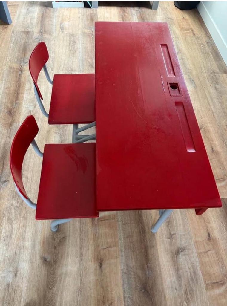 Dubbele vintage schoolbank, Ophalen, Zo goed als nieuw, Hout