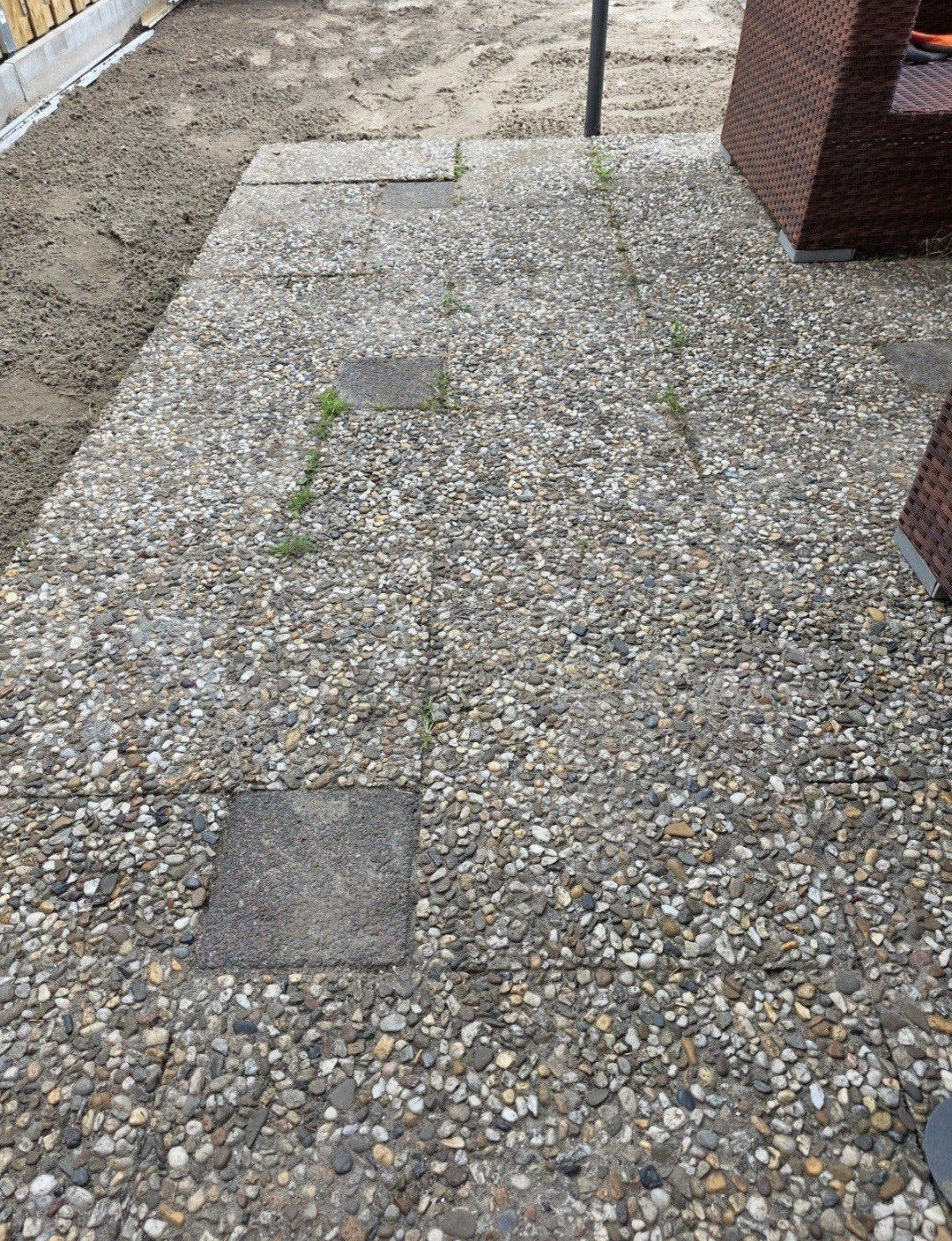Gratis terrastegels met grind en beton, Tuin en Terras, Ophalen, Gebruikt, 10 m² of meer, Grind