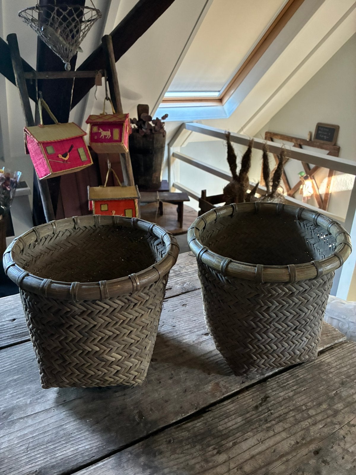 Rieten mandjes (2), Ophalen of Verzenden, Zo goed als nieuw, Rond, Riet