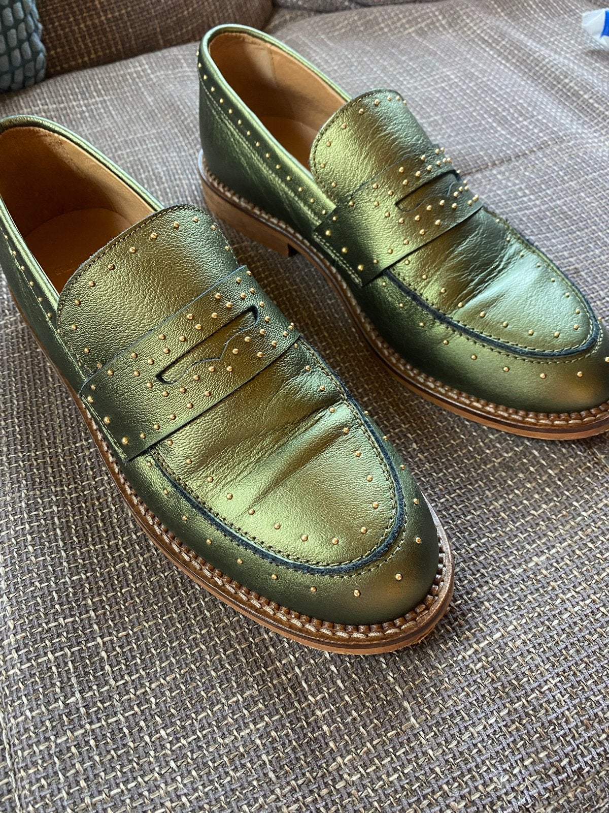 Manfield instappers met studs - Groen, Instappers, Ophalen of Verzenden, Zo goed als nieuw, Groen