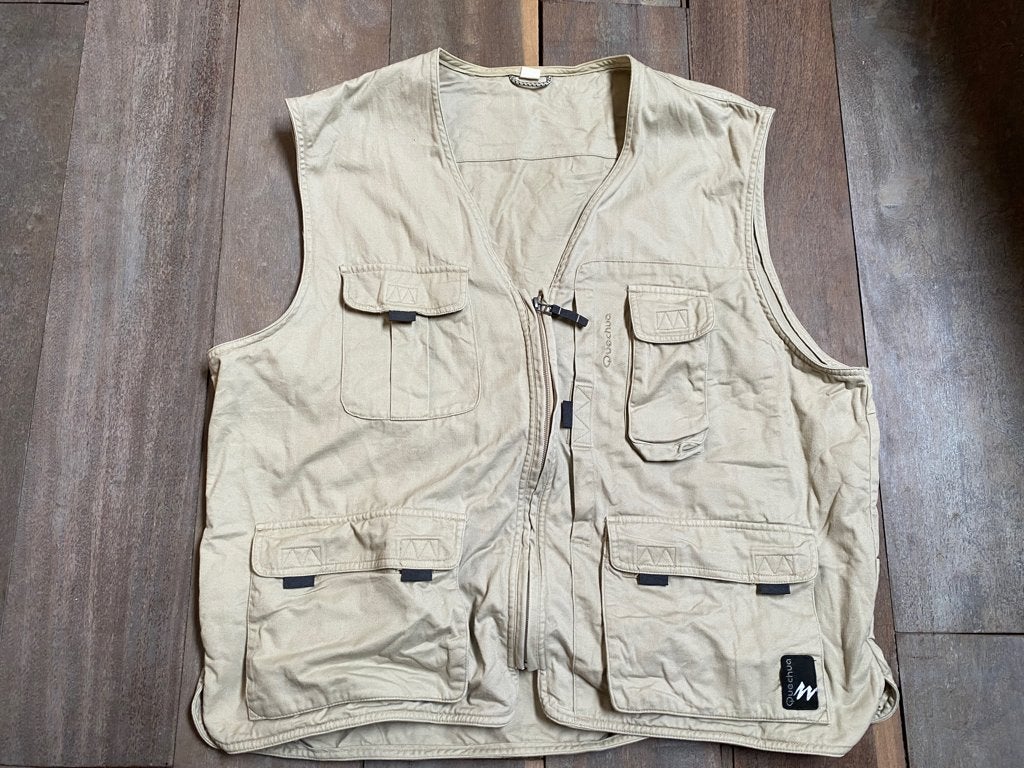 Quechua beige mouwloze jas met zakken 100% katoen XXL, Kleding | Heren, Bodywarmers, Quechua, Verzenden, Beige, Overige maten