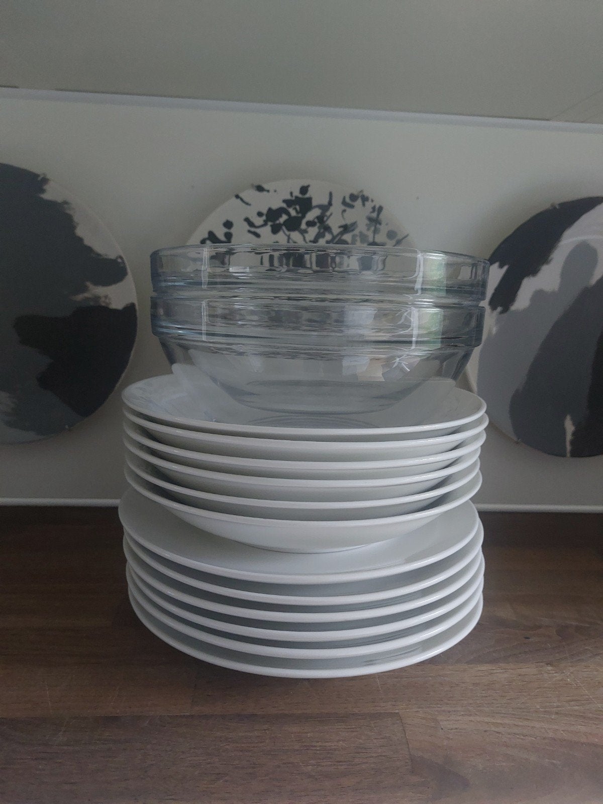 VT wonen servies 6 diepe & 6 platte borden + 2 schalen glas, Ophalen, Zo goed als nieuw, Overige stijlen, Bord(en)