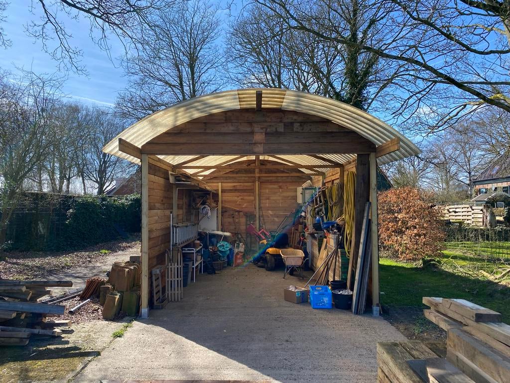 Ik help mee! Houten Schuur 7x4x3.5m - Eenvoudig demonteren, Ophalen, Gebruikt, Schuur, Zonder ramen