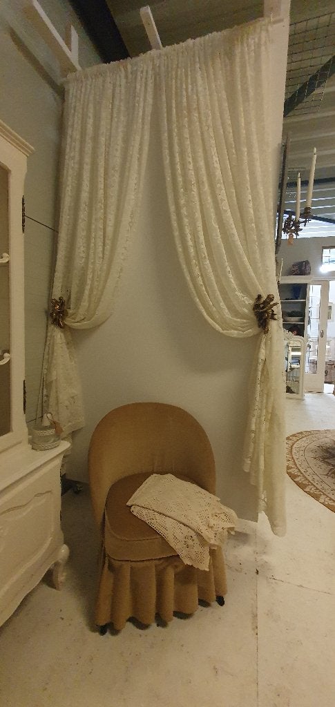 Vintage Kanten Gordijnen met Barok Engeltjes, Gebruikt, Overige merken, 150 cm, Ophalen of Verzenden
