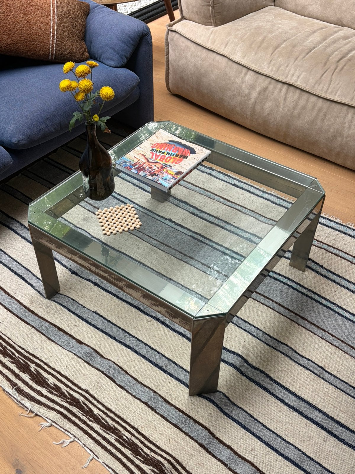 Chrome & Glass coffee table, Ophalen, Gebruikt, 50 tot 100 cm, Vierkant