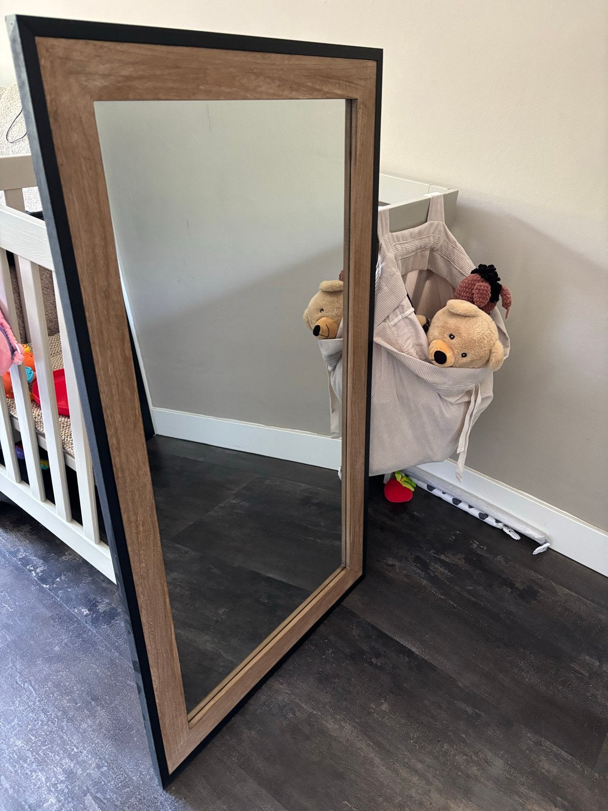 Rechthoekige spiegel 120x70 met houten en zwarte lijst, Ophalen, Gebruikt, 100 tot 150 cm, Rechthoekig