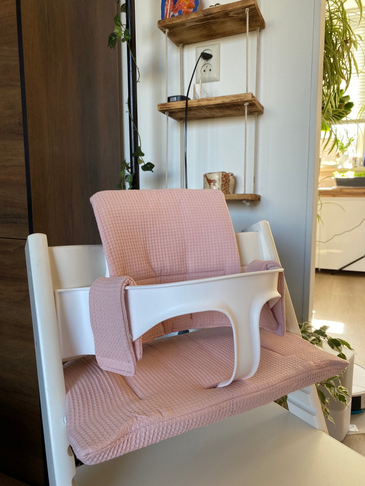Oudroze wafel kussenset voor kinderstoel stokke tripp trapp, Ophalen of Verzenden, Nieuw, Meegroeistoel, Stoelverkleiner