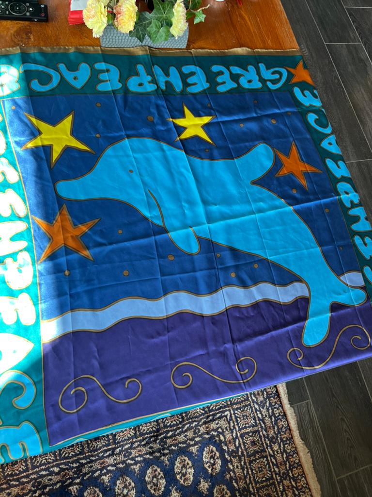 Vintage Greenpeace dolfijn zijden sjaal, Verzamelen, Ophalen of Verzenden, Gebruikt