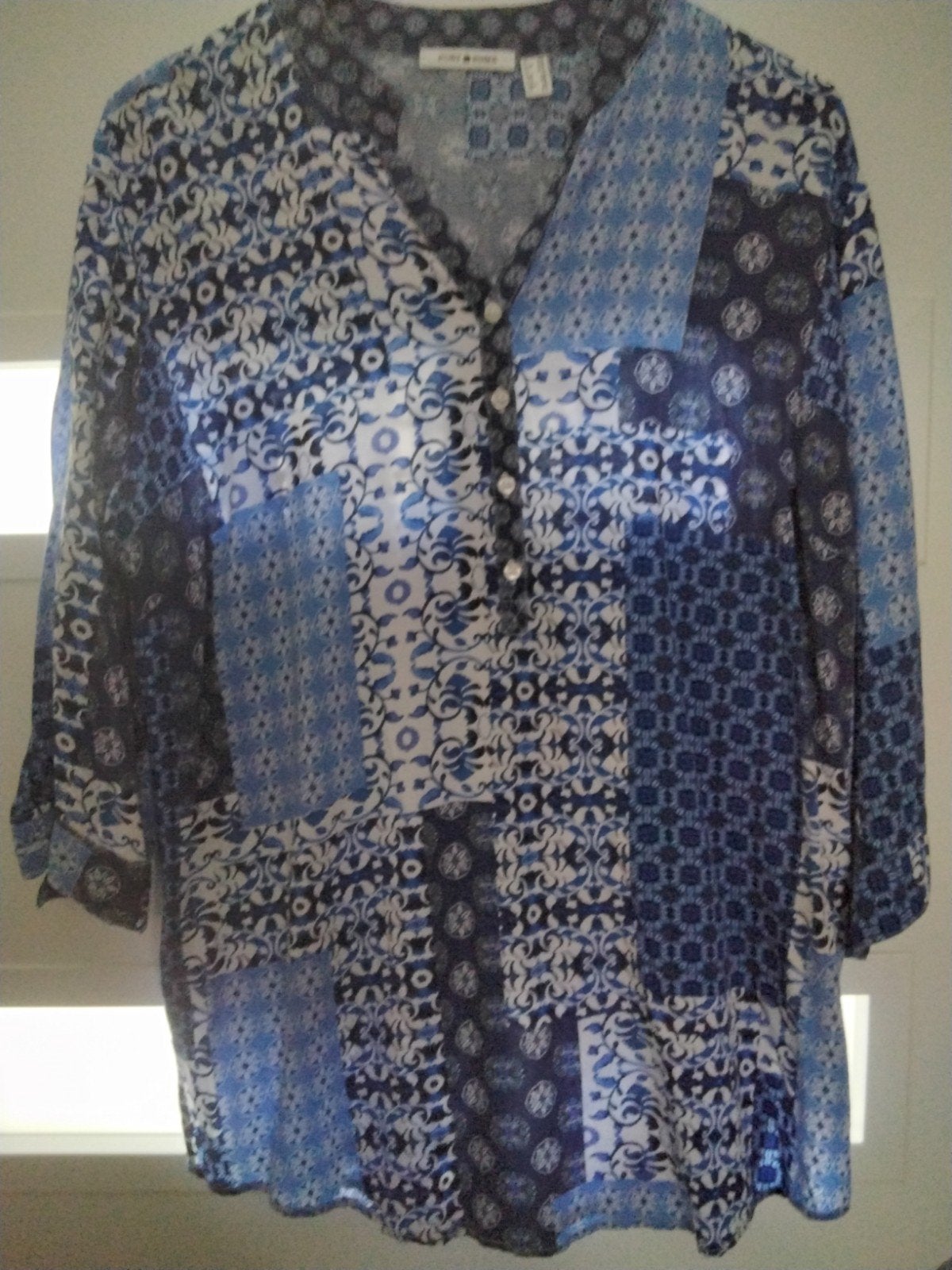 Punt Roma Blouse - Blauw Patchwork Patroon, Kleding | Dames, Blouses en Tunieken, Blauw, Maat 46/48 (XL) of groter, Ophalen of Verzenden