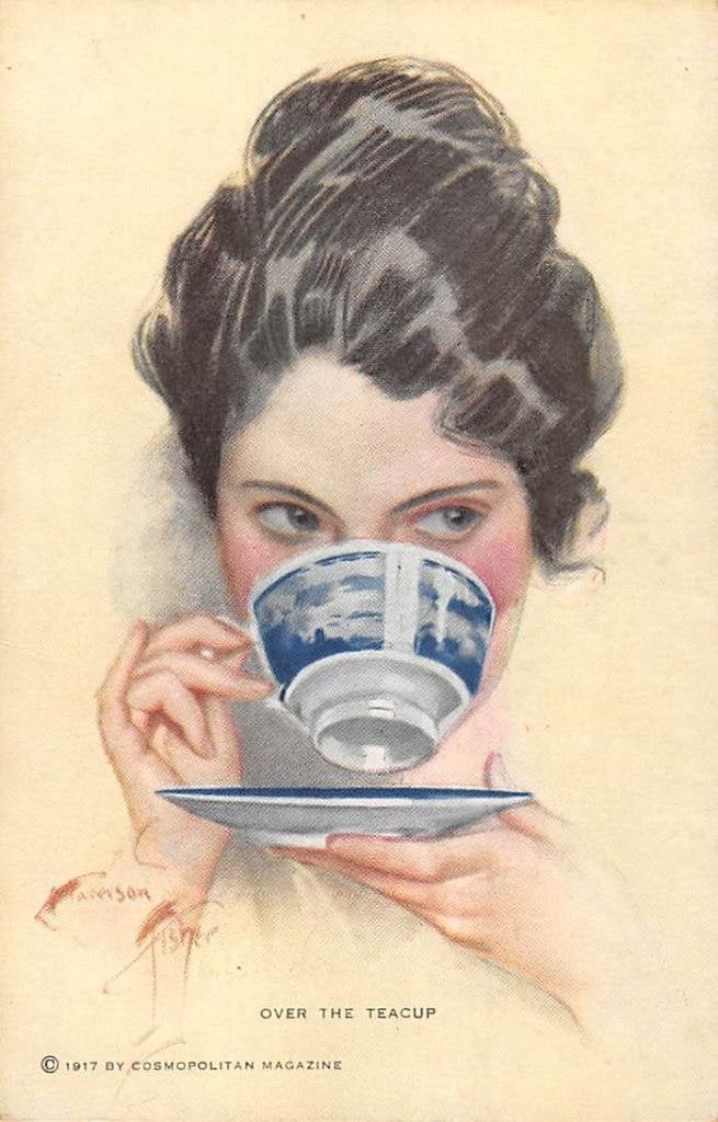 Fantasie Over the teacup Illustrat. Harrison Fisher Vintage, Ophalen of Verzenden, Voor 1920, Ongelopen, Overige thema's