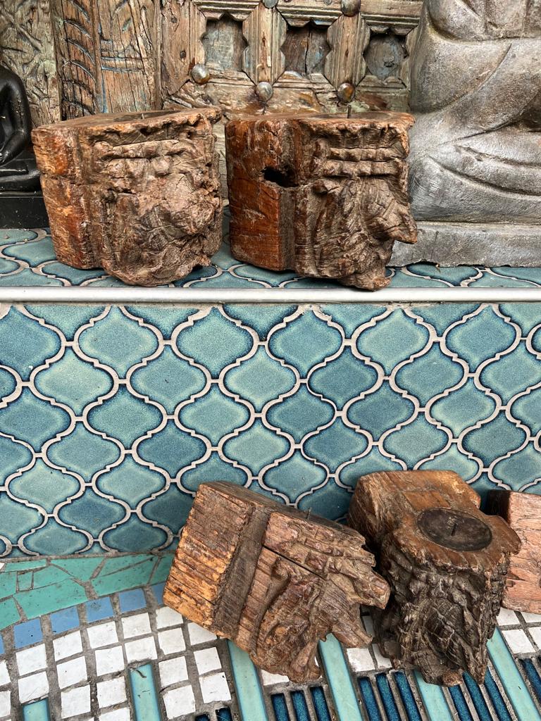 Indiase console kandelaar uit India oud brokstuk wand, Verburgt Vintage, Bruin, Nieuw, Ophalen of Verzenden