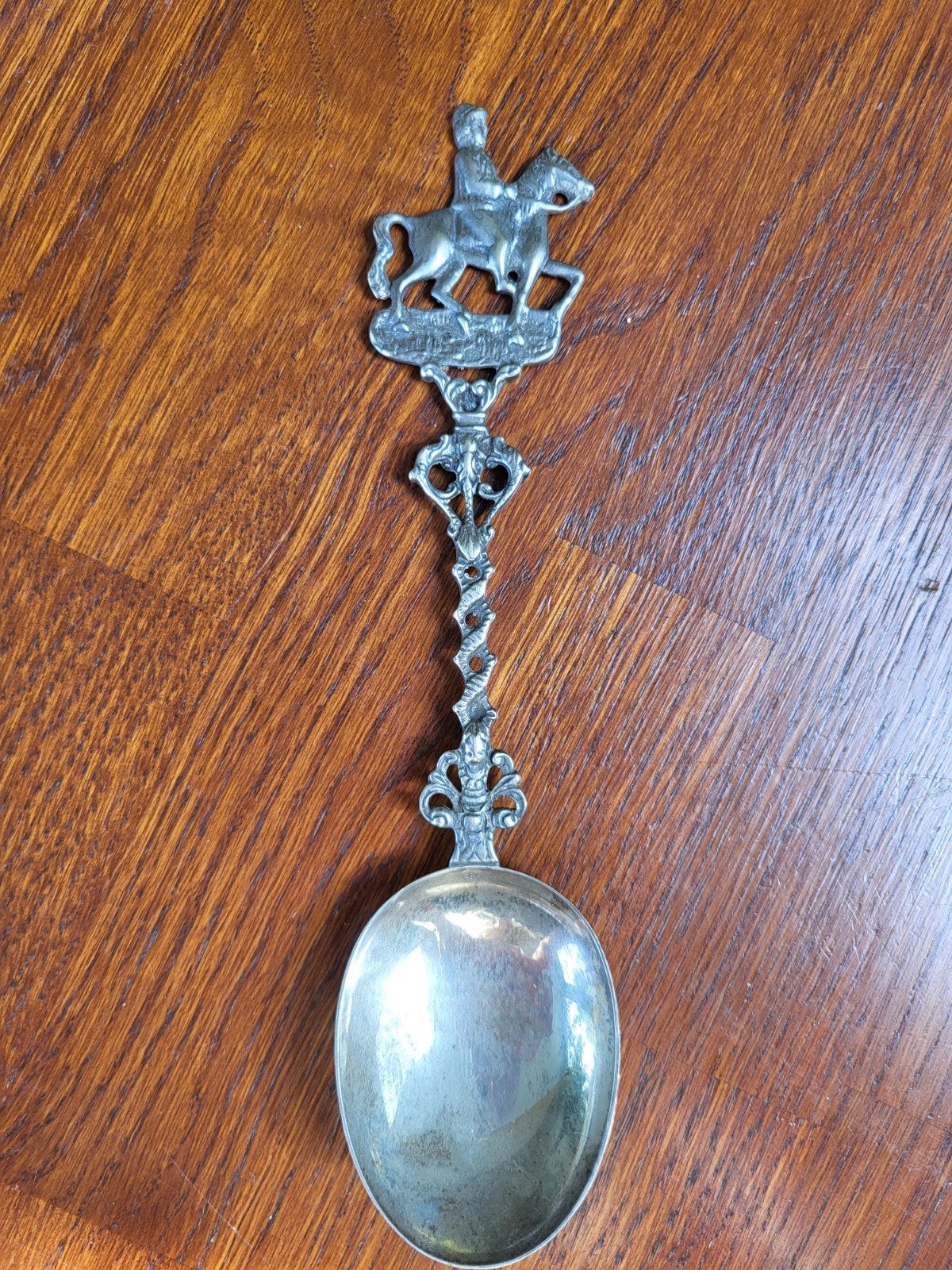 Antieke zilveren geboortelepel / gelegenheidslepel - Ruiter, Ophalen of Verzenden, Zilver
