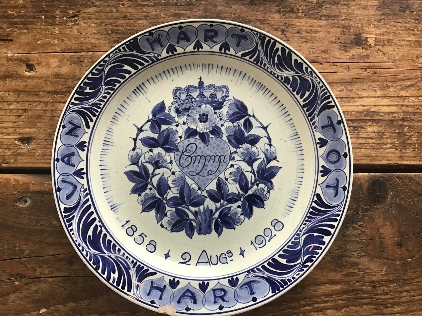 Porceleyne Fles Herdenkingsbord Koningin Emma 1858-1928, Antiek en Kunst, Ophalen of Verzenden