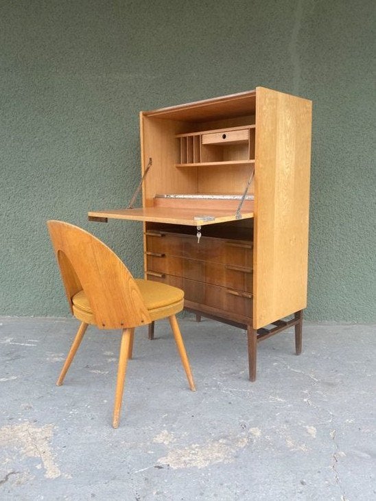 Vintage 1960 Secretaire met mooie brede Lade's en Vakjes, Ophalen, Gebruikt, SIXTIES SEVENTIES MIDCENTURY