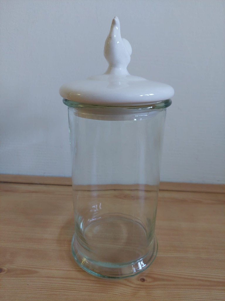 Voorraadpot met haan op deksel, Glas, Nieuw, Ophalen of Verzenden, Voorraadpot