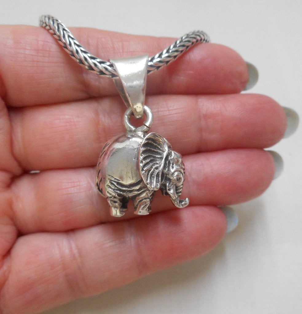 Zilveren vossenstaart ketting met massieve olifant nr.720, Met hanger, Verzenden, Zo goed als nieuw, Zilver