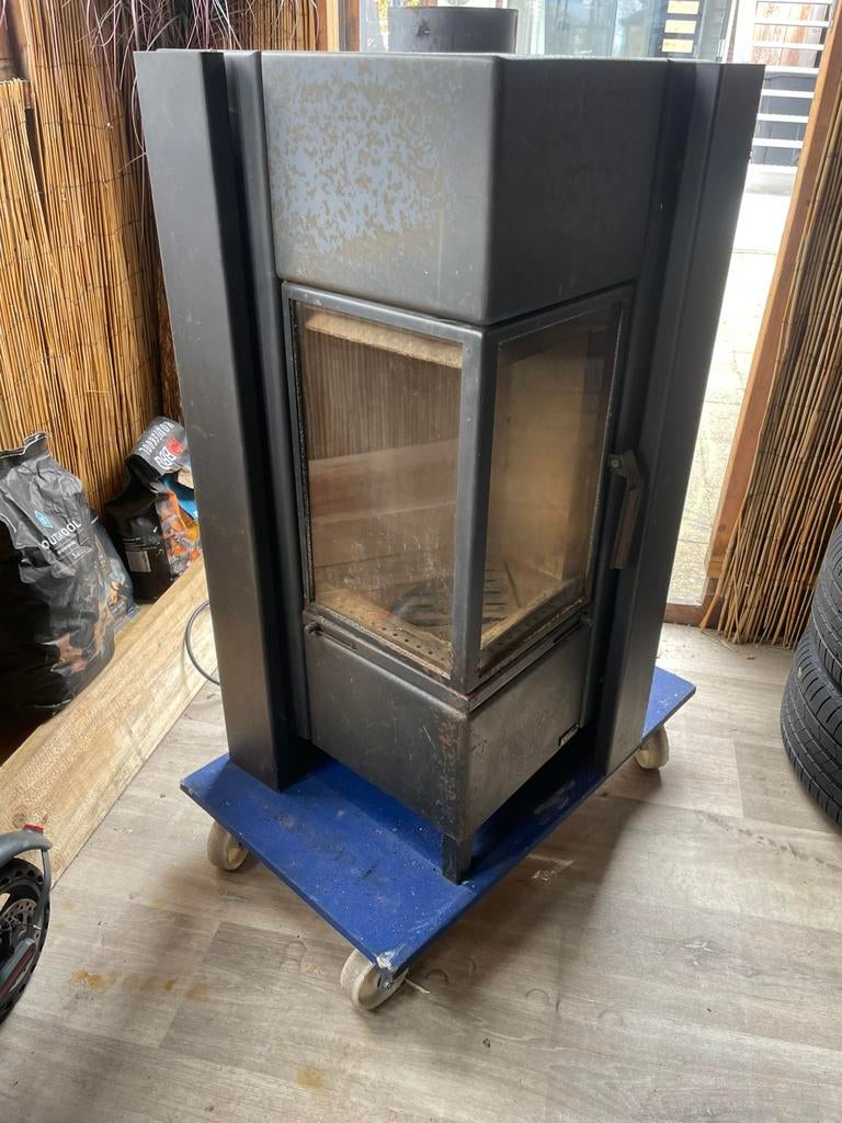 Faber 7 kW houtkachel compleet dubbelwandige kachelbuis etc., Gebruikt, Houtkachel, Ophalen of Verzenden, Inbouw