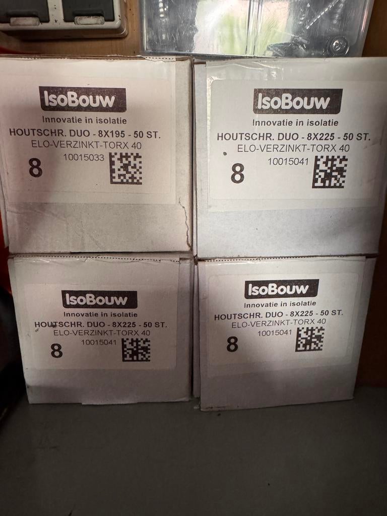 IsoBouw Houtschroeven Duo 8x225 en 8x195 - 50 stuks, Doe-het-zelf en Verbouw, IJzerwaren en Bevestigingsmiddelen, Ophalen of Verzenden
