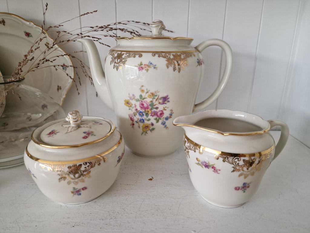 Pot suikerpot roomkan, roos knop deksels, Antiek en Kunst, Antiek | Servies los, Ophalen of Verzenden