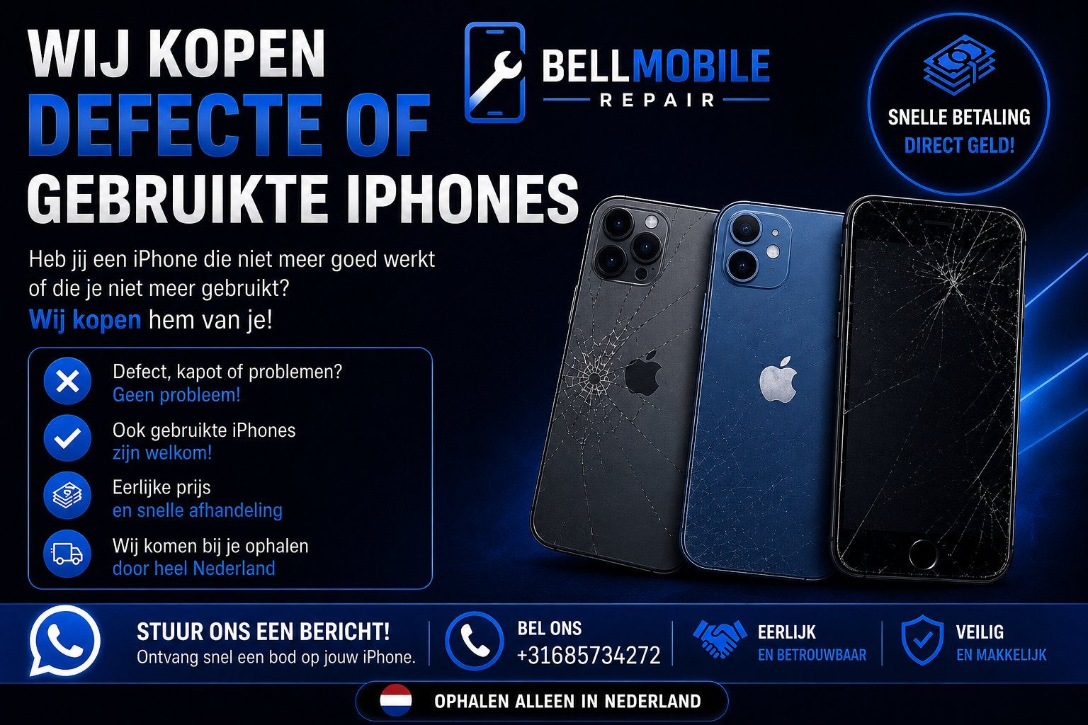 Wij kopen defecte of gebruikte iPhones - Snelle betaling!, Ophalen, Overige modellen, Zonder simlock, Niet werkend