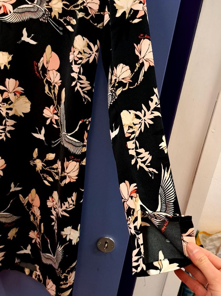 Eksept zwarte jurk + nude roze kraanvogel print mt S 37372, Kleding | Dames, ., Ophalen of Verzenden, Zo goed als nieuw, Eksept