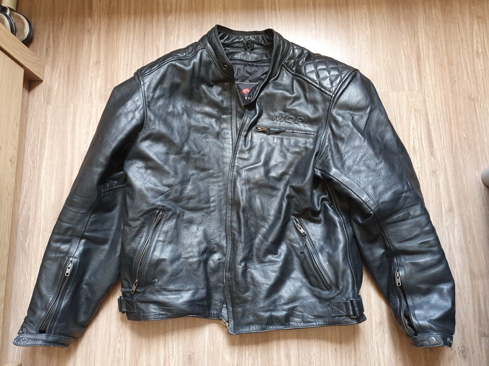 MQP Leren Motorjas Zwart XZL=XL, Motoren, Kleding | Motorkleding, Ophalen of Verzenden, Tweedehands, Jas | leer