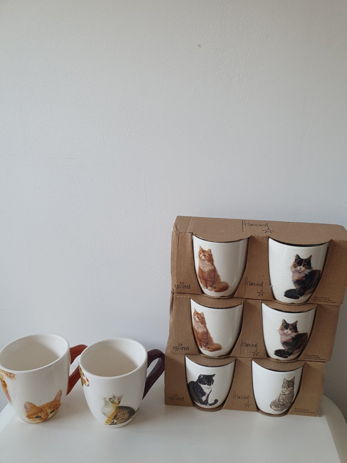 9 Poes mokken,  Francien 7 x 150 Ml, 2x grote mokken, Nieuw, Ophalen of Verzenden, Overige stijlen, Kop(pen) en/of Schotel(s)