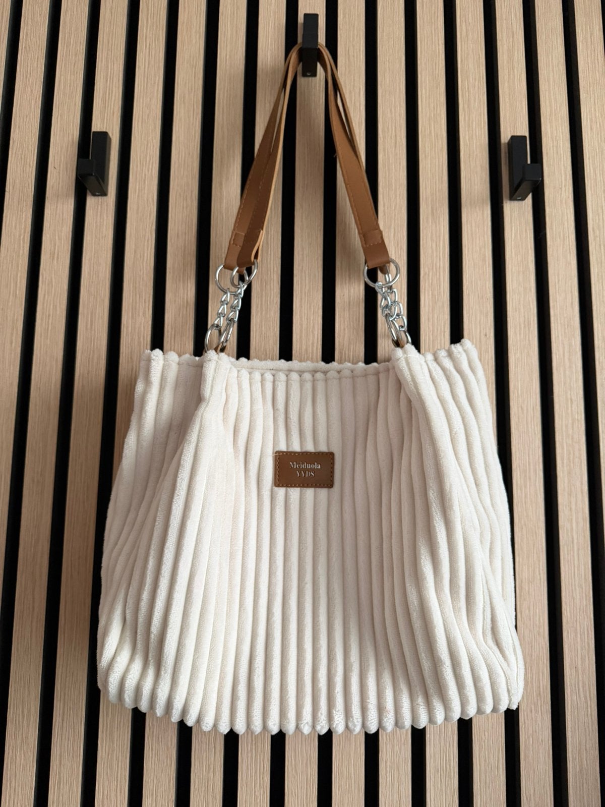 Mooie ribfluwelen shopper tas in het crème, Ophalen, Zo goed als nieuw, Wit, Shopper
