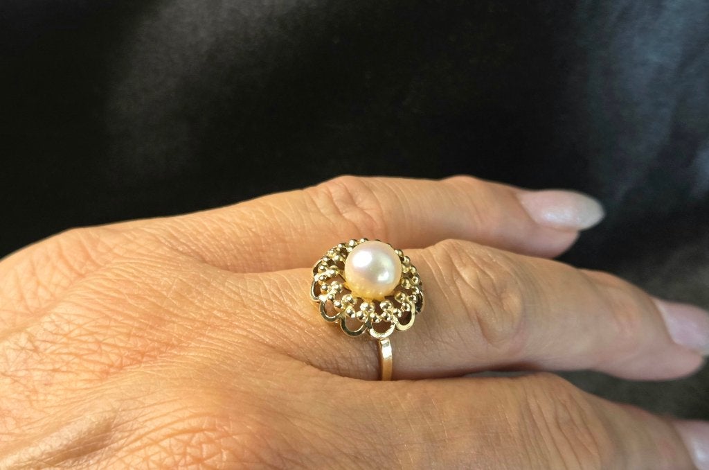 gouden Vintage design ring met parel. 2026/567, Overige kleuren, ., Ophalen of Verzenden, Zo goed als nieuw