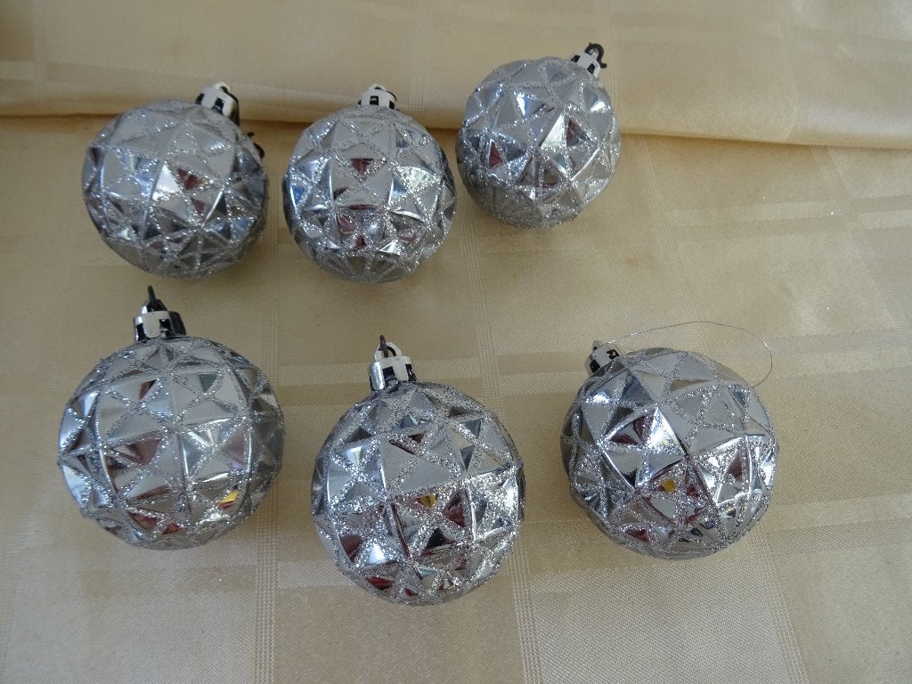 kerstballen ruitmotief zilverkleur glitter bal kerstboom, Ophalen of Verzenden, Zo goed als nieuw
