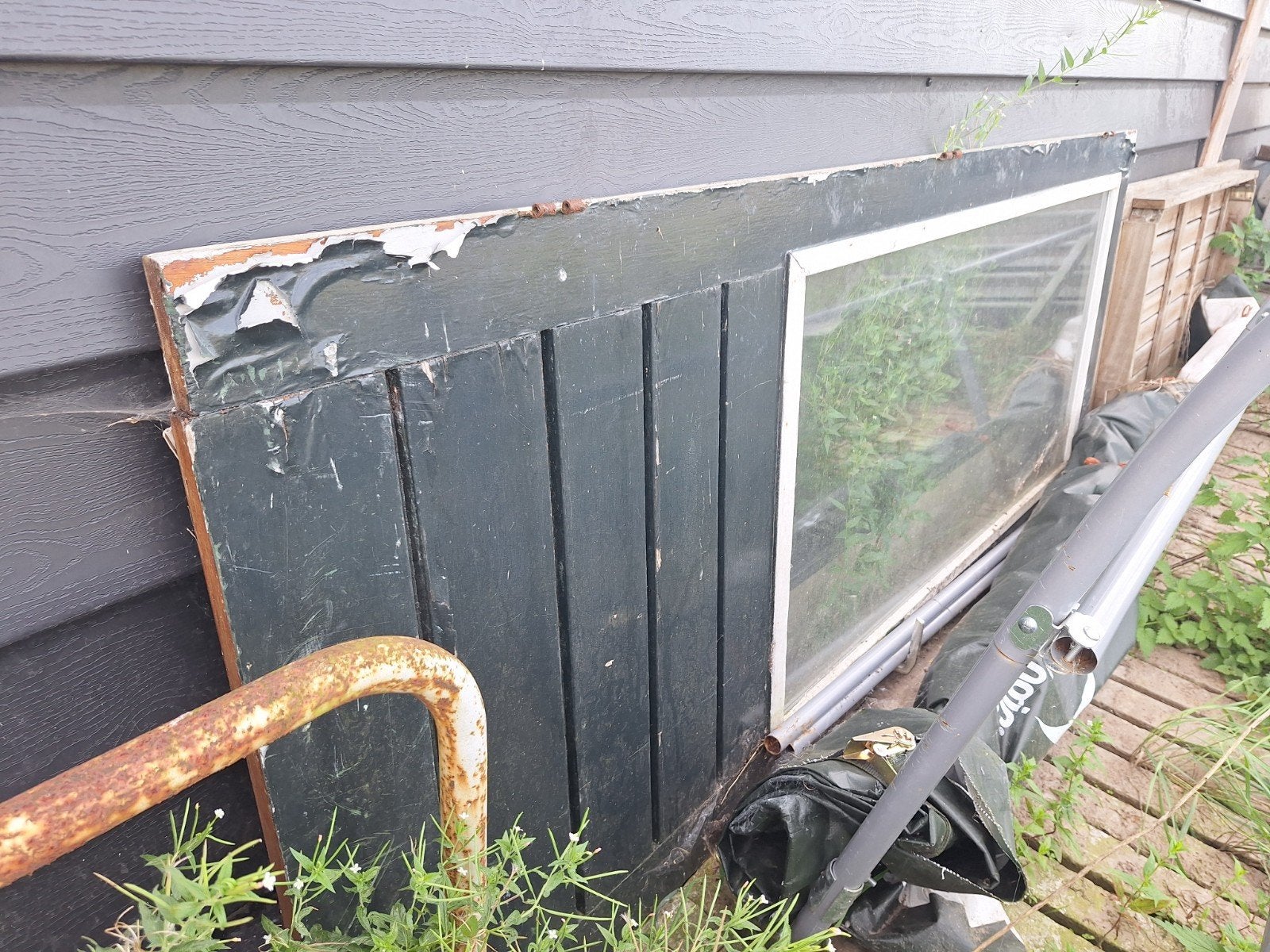 Hardhouten buitendeur 87.5x211.5, Doe-het-zelf en Verbouw, Deuren en Horren, Ophalen, Gebruikt, 80 tot 100 cm, Buitendeur