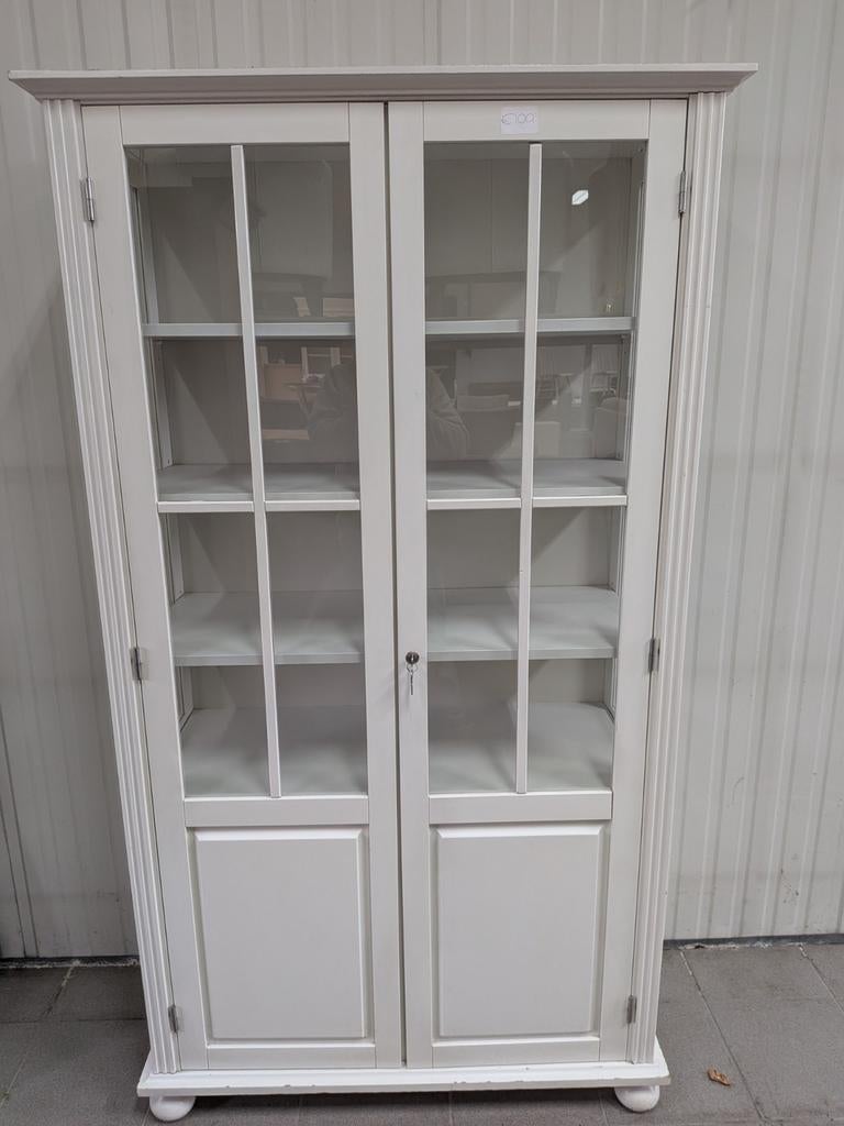 Landelijke Witte Vitrinekast | 104 x 45 x 185 cm | Glasdeur, Ophalen, Glas, Onbekend, 50 tot 100 cm