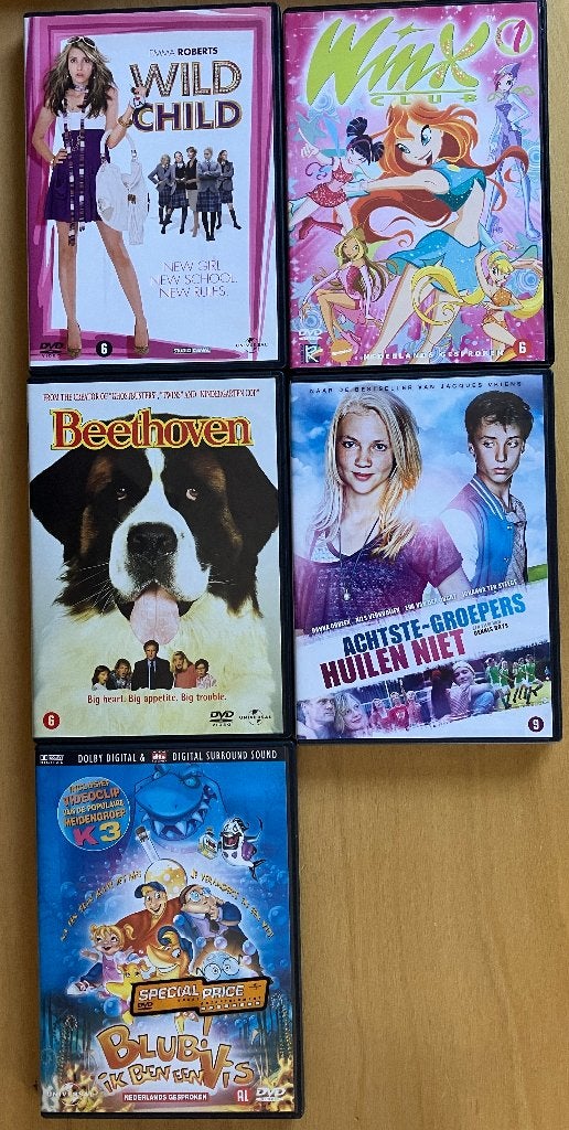 5 DVD's voor kinderen, Alle leeftijden, Ophalen of Verzenden, Zo goed als nieuw, Overige genres